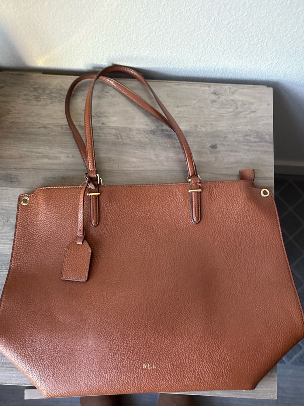 Polo by Ralph Lauren Brown Pebbled Leather Tote with Gold Hardware